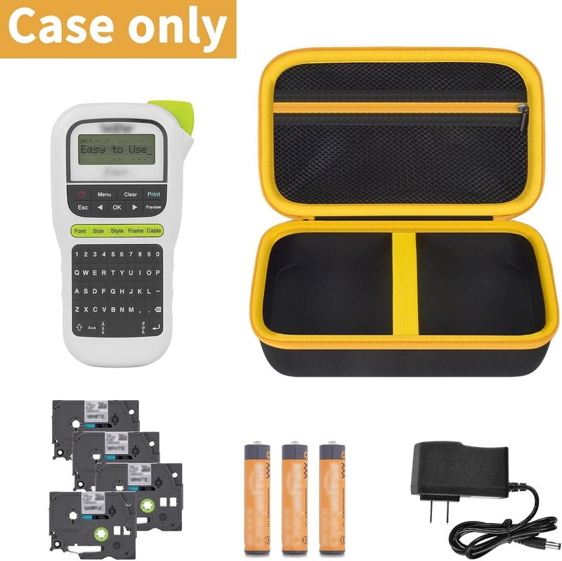 GWCASE Case Compatible with Brother for P-Touch PTH110BP/ PTH110/ Pro PT-H111/ PTE110 Portable Label Maker, Storage Holder Carrying Organizer for Label Tapes, AC Adapter, Charging Cables -Yellow Zipper - Image 2